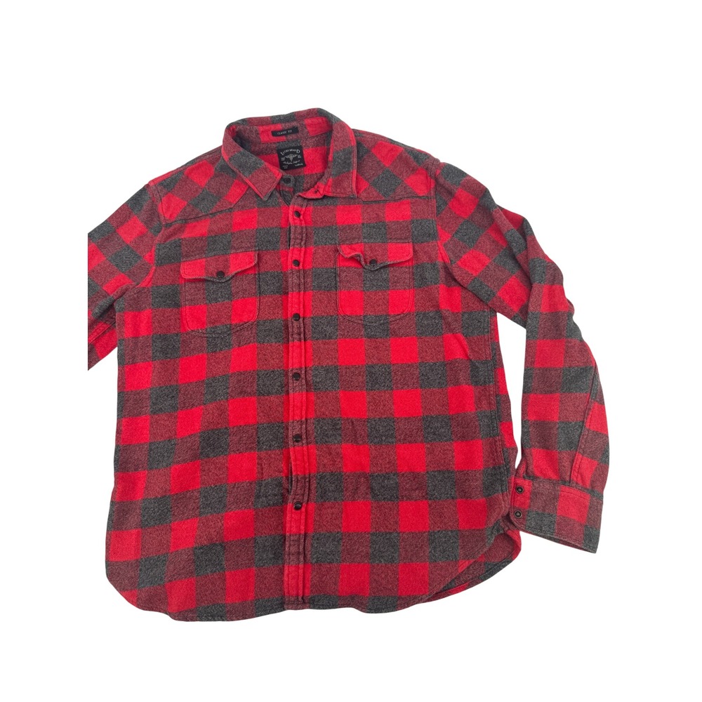 Lucky Brand Flannel Shirt Mens Large Red Grey Buffalo Plaid Western Classic Fit